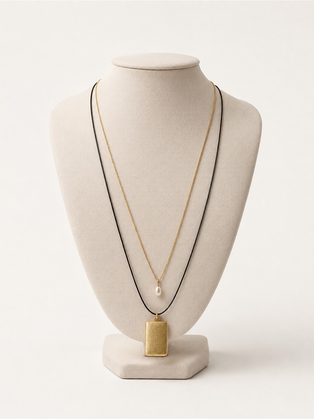 Zara Necklace Set Gold Tone Pearl rectangle pendant